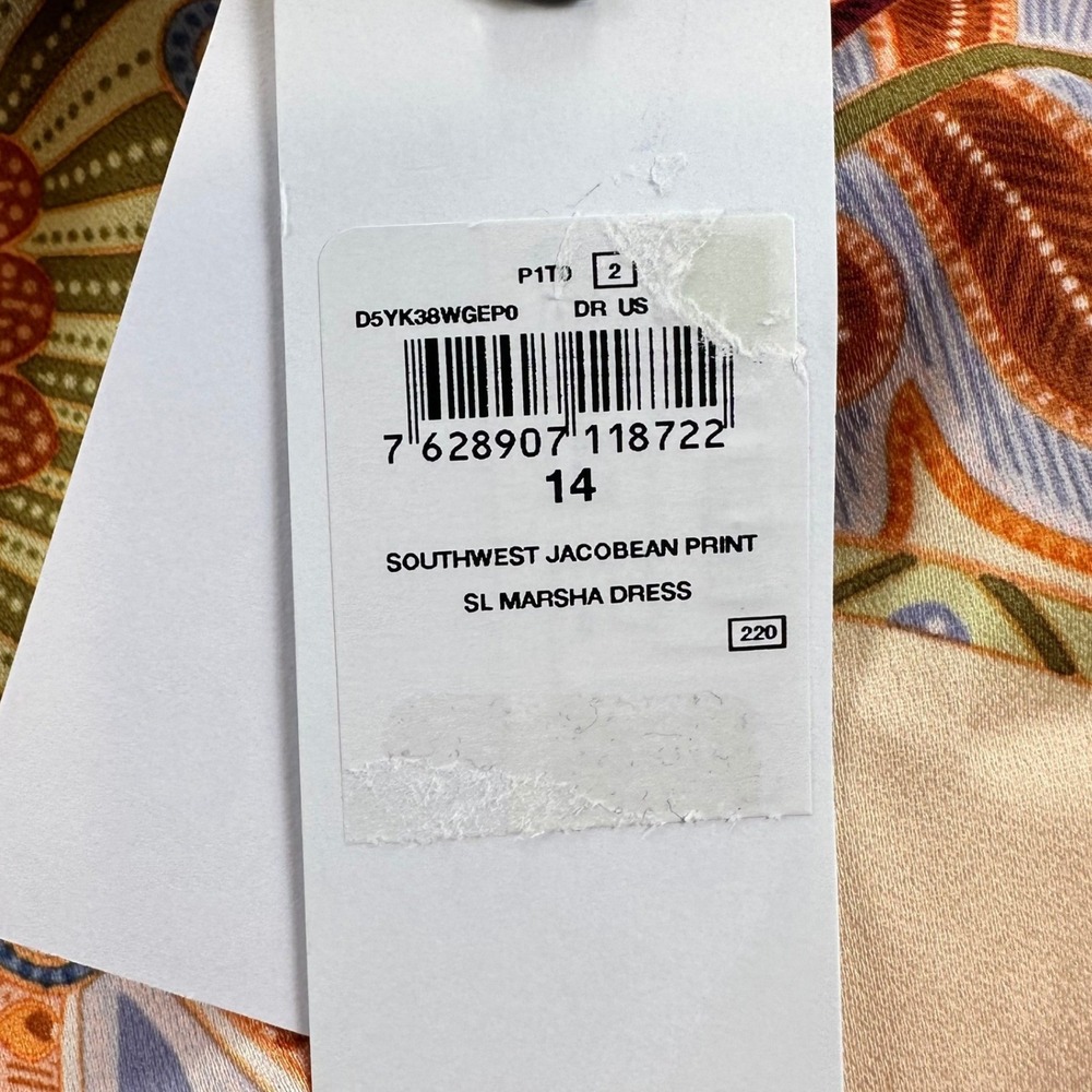 GUESS Southwest Jacobean Print Marsha Dress 14 NEW Peach Multi Halter Midi Foral - Picture 11 of 16